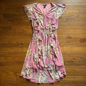Robert Louis Pink Floral Ruffle High-Low Dress